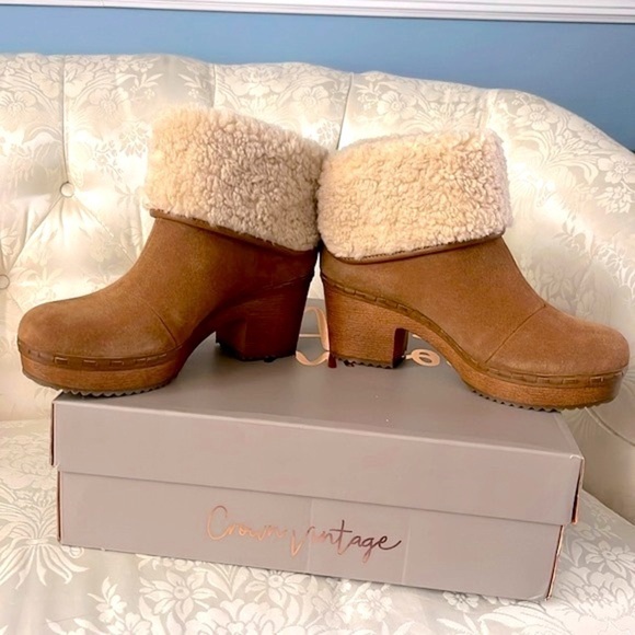 Brand New Crown Vintage Genuine Suede Seloina Ankle Booties w/ Faux Fur Cuff - Picture 11 of 16